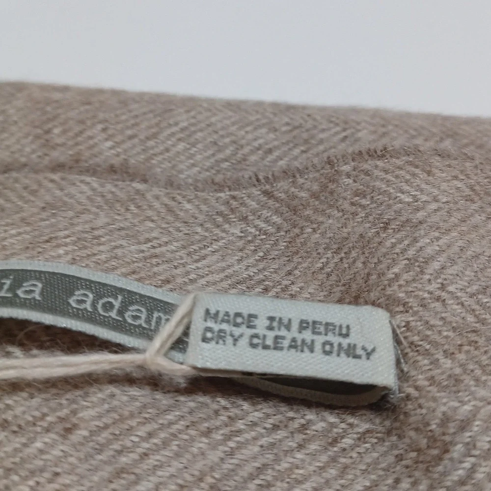 Alicia Adams 100% Alpaca Herringbone Throw Blanket Taupe 60x59 Quiet Luxury